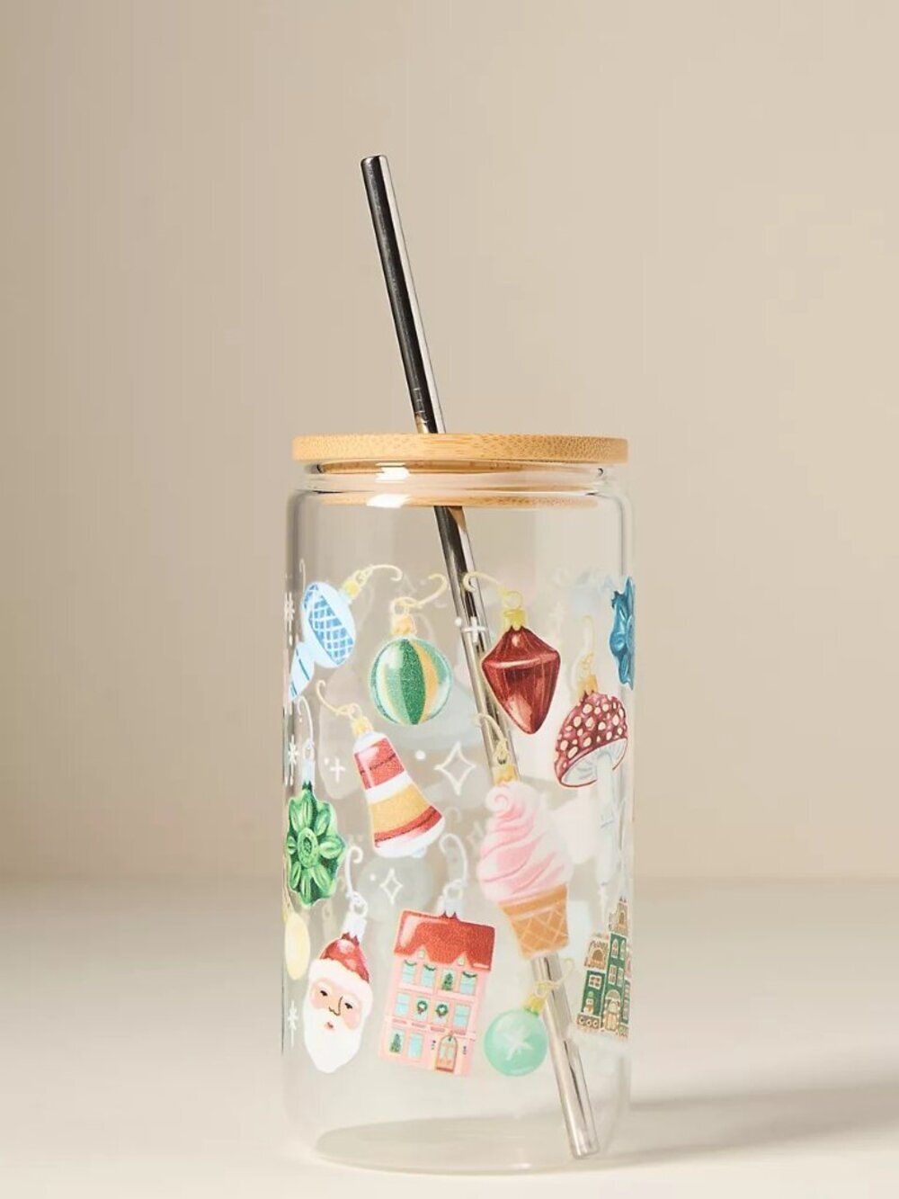 NWT Anthropologie 1canoe2 Holiday Glass Tumbler with Lid